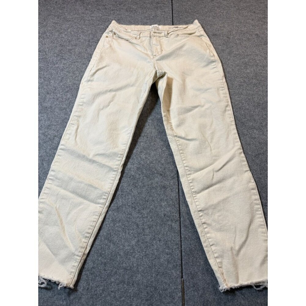 Nicole Miller Jeans Womens 8 Cream Cotton Soho High Rise Ankle Skinny Frayed Hem
